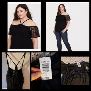 Off shoulder black lace top